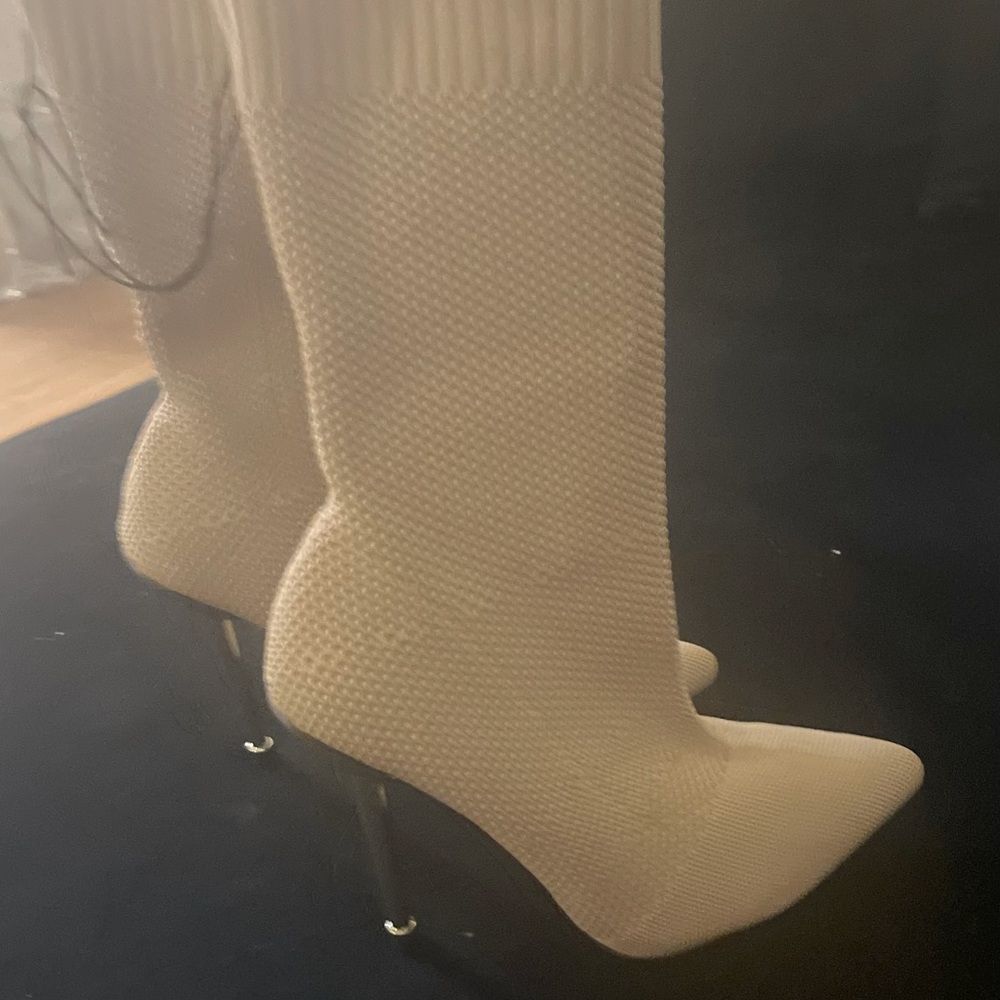 Solid Tan Color Fabric Ankle Sock Boot - Picture 3 of 6